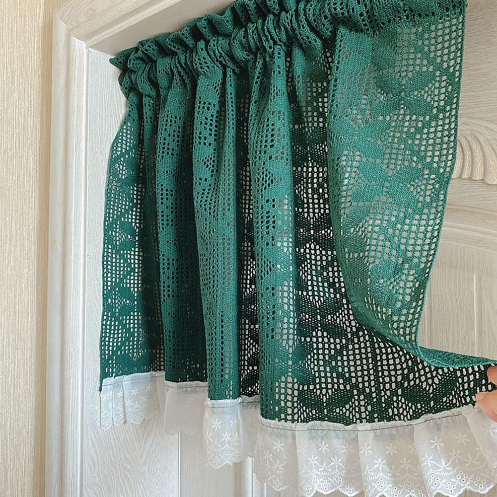 Crochet Curtain Valance for Kitchen Bathroom Door, Rustic Farmhouse Lace Curtain Tiers for Bedroom Decor Room Divider