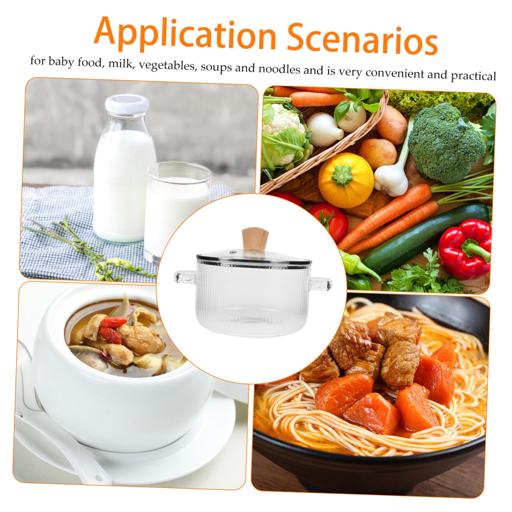 Cabilock Olla de Vidrio de Borosilicato de 1500ml Tapa y Doble Asa para Cocinar Fideos y Alimentos para Bebés Proceso Visible y Diseño Resistente