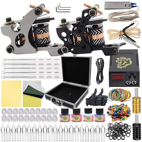 Kit de máquina de bobinas - Beoncall Kit completo de máquina de 2 bobinas con fuente de alimentación, pedal de pie, 20 agujas, puntas de agarre para