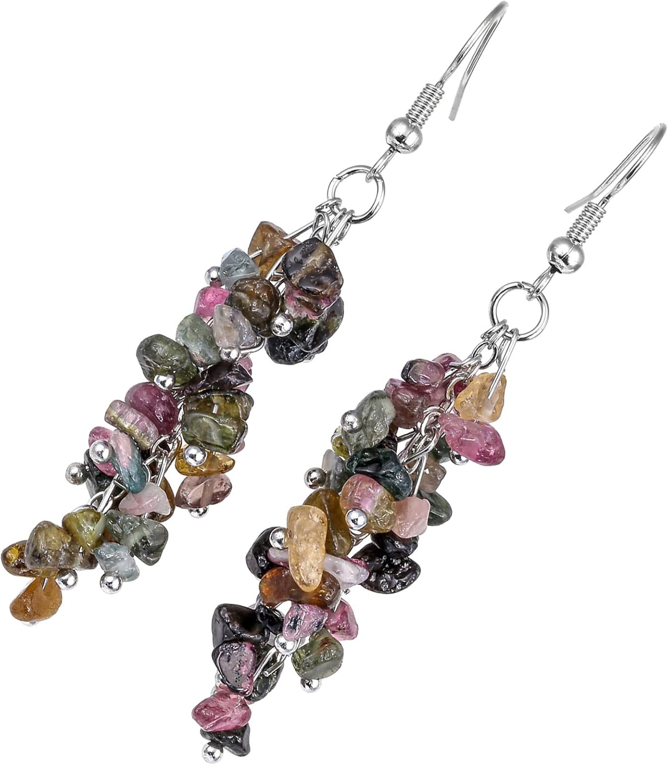 Nupuyai Natural Tumbled Stones Earrings for Women, Reiki Healing Crystal Long Dangle Hook Eardrop - Image 2