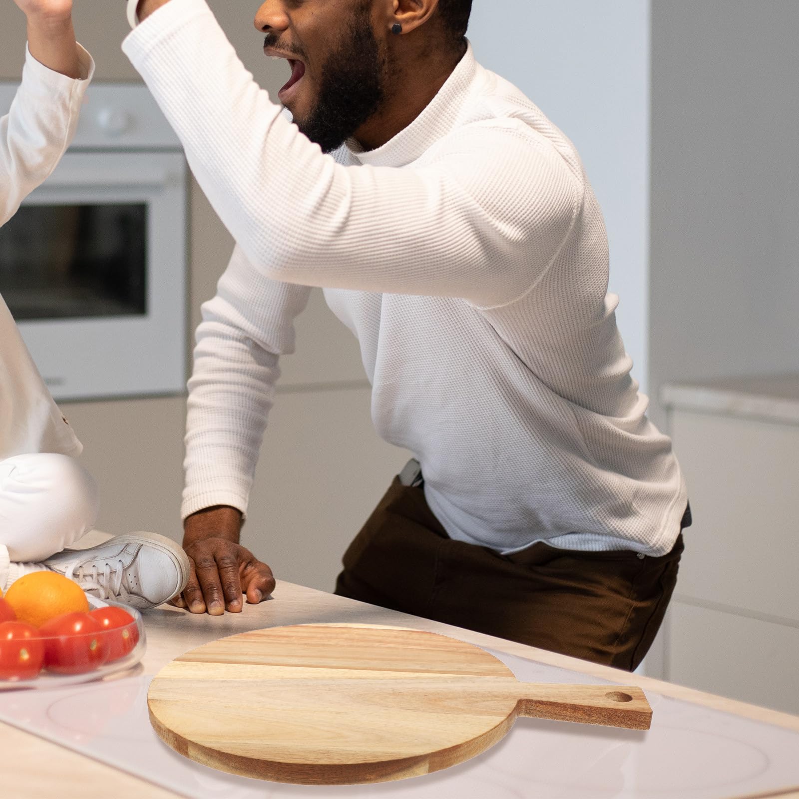 CRAFTHROU Tagliere Facile da Pulire Rotondo con Manico in Legno Resistente alle Crepe per, Formaggio e Domestica
