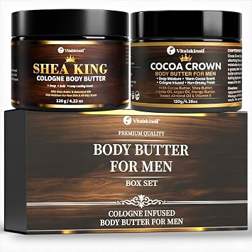 Body Butter for Men skincare Shea King & Cocoa Crown, Cologne Scented Duo.