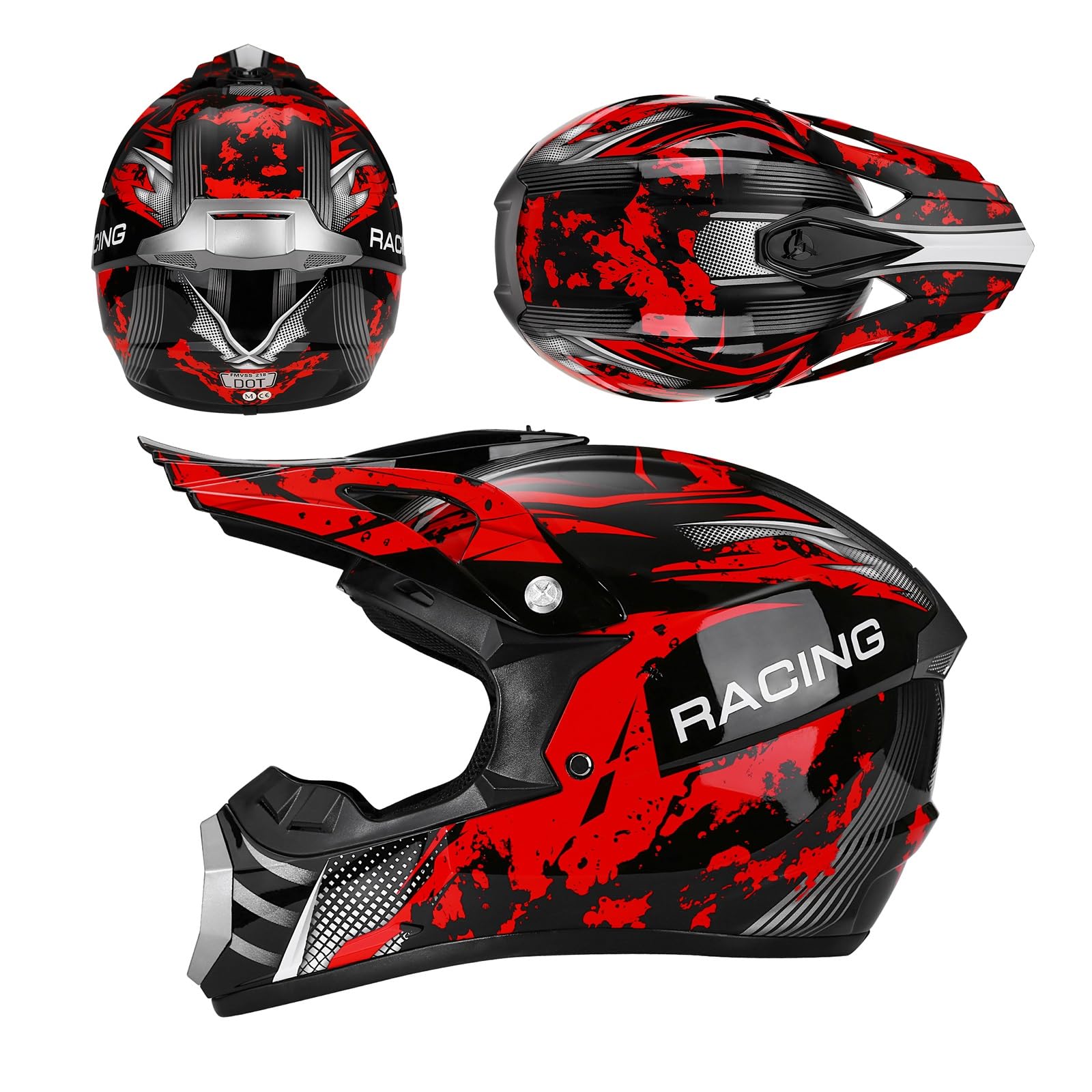 Cascos De Motocross Niño, Casco De Moto Hombre Mujer, para Niños Y Jóvenes, Integral, para Todoterreno, Calle, Motocross, BMX, MX, UTV, con Guantes, Gafas Y Máscara (Juego De 4 Piezas)