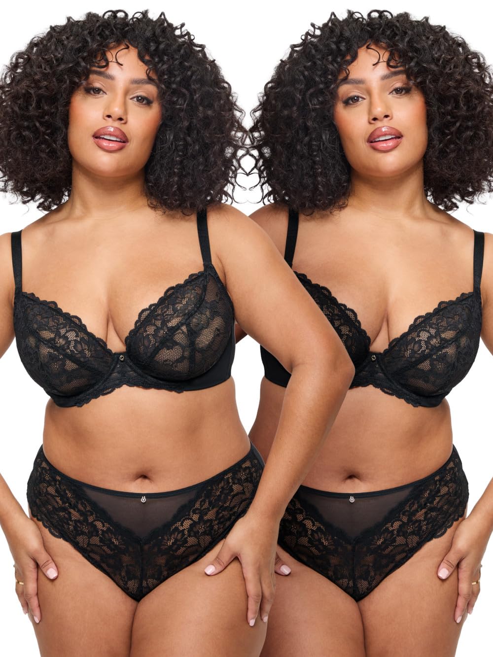 Ann Summers Women's Black (2 Pack) 2 Pack Sexy Lace Fuller Bust Dd+ Non Padded Plunge Bra, Dd-H Cup, Curve-Enhancing Underwear With Underwire Support, Sheer Lace Cups & Power Mesh Wings Black Multipack Bra