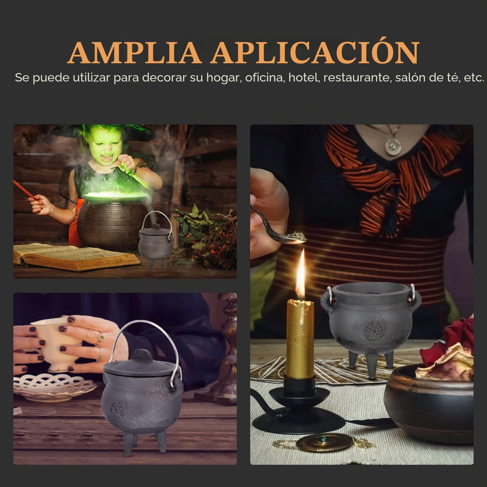 DOITOOL Caldero Mágico De Bruja Mini Caldero Olla Hierro Fundido Adorno Religioso Quemador De Incienso Antiguo Cubo De Caldero De Halloween Titular De Olla Pequeña Gatear Planchar