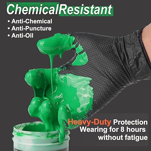 Miniatura 4 de Guantes de nitrilo desechables de 10 mil de goma negra resistente a los productos químicos, guantes de mecánico resistentes, sin látex, agarre de