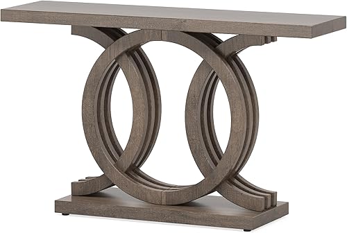 Miniatura 26 de Tribesigns Mesa consola de 55 pulgadas con base geométrica, mesa de pasillo moderna, mesa de entrada de madera, mesa de sofá de vestíbulo, mesa