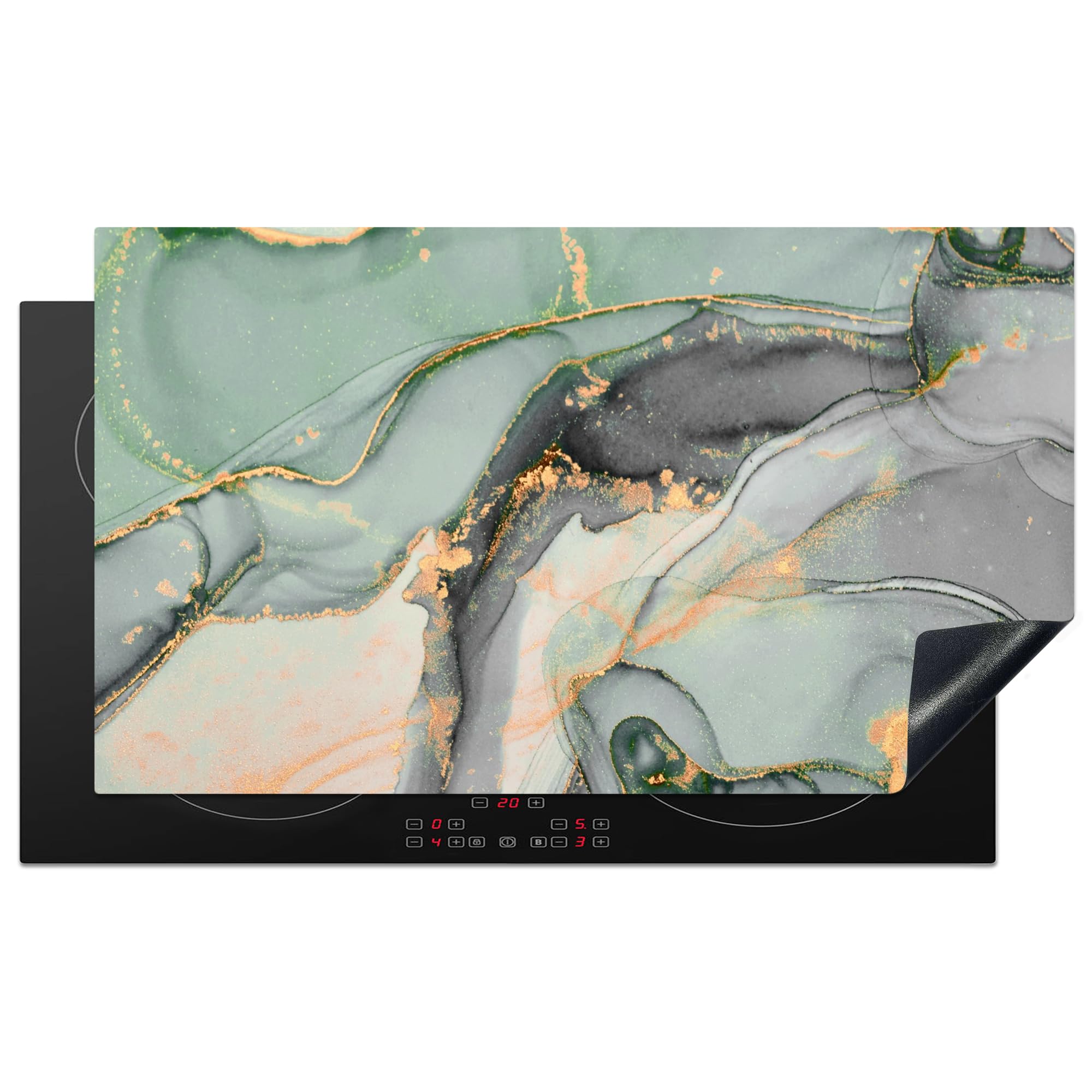 KitchenYeah© Induction Hob Protector Mat 20.5"x35.4" / 90x52 cm Stove Cap Top Cover Kitchen Cooker Covers for Electric Hobs Vinyl Gold - Marble - Green - Luxe - Glitter - Marble Look — image 1