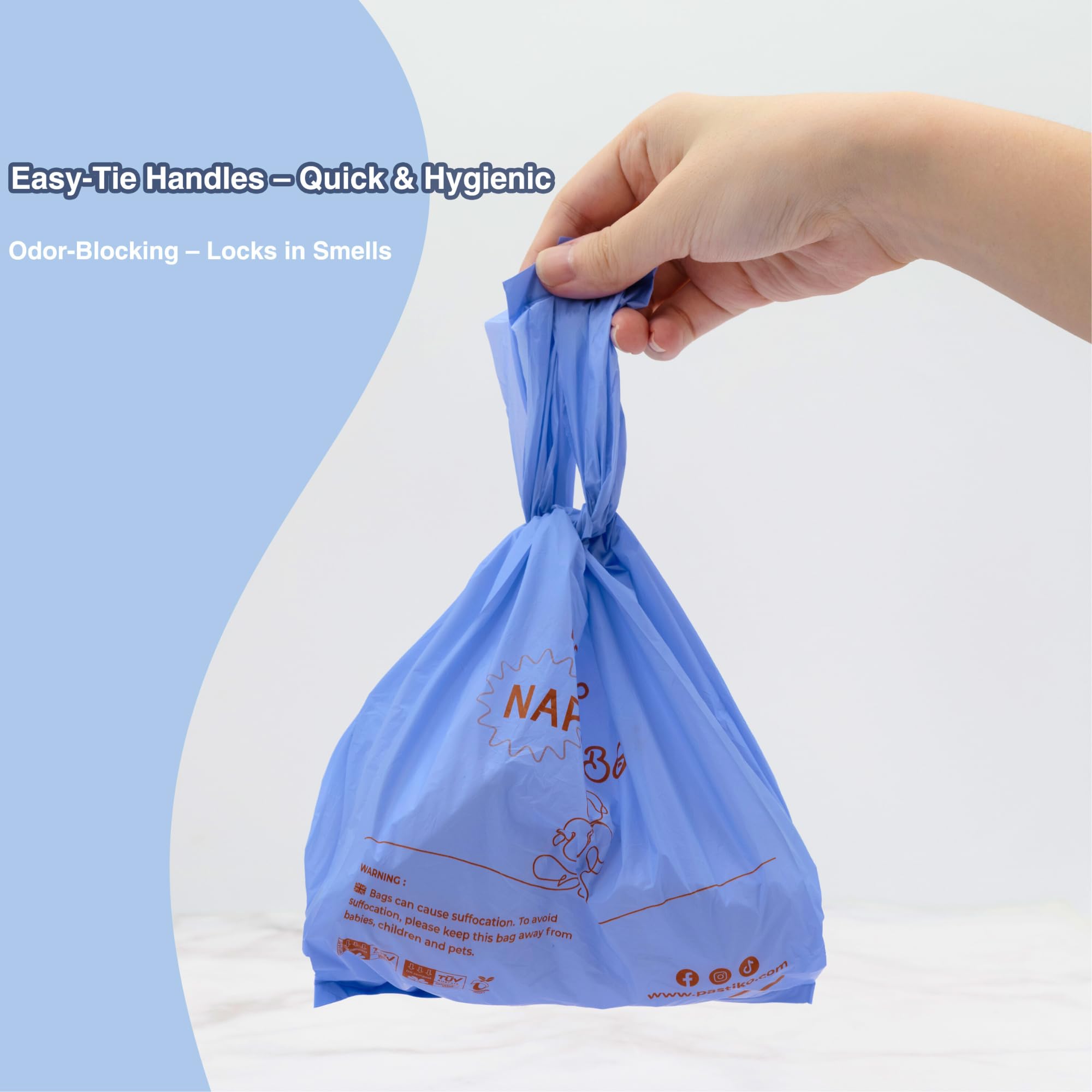Pastiko Compostable Nappy Bags, Blue, 1 count (Pack of 100) - Image 4