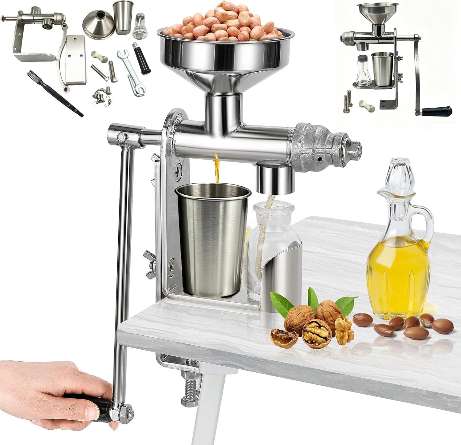 Presse à Huile Manuelle, Petite Presse à Huile En Acier Inoxydable Pour Extraction D'huile à Chaud Et à Froid, Idéale Pour Les Arachides, Les Noix Et Les Graines.