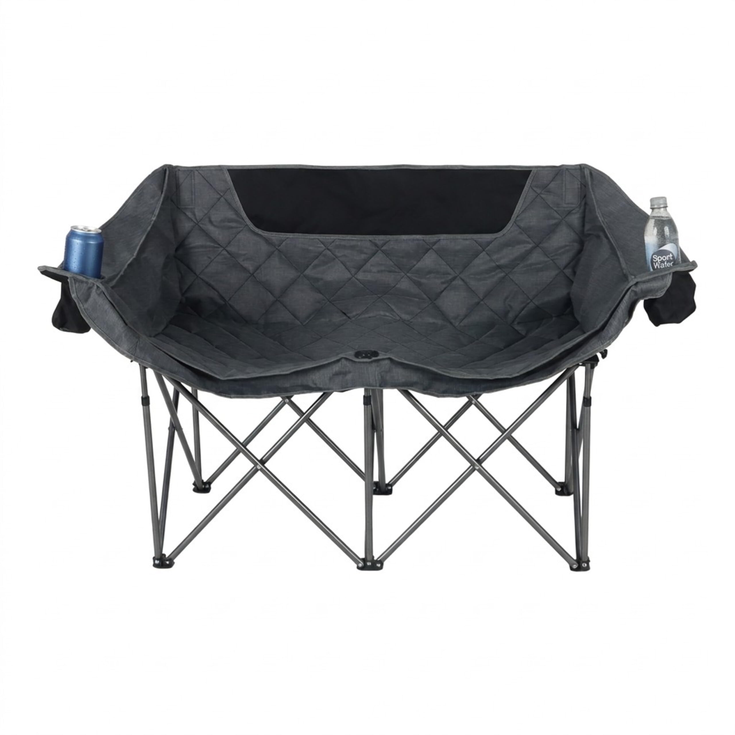 Relaxdays Banc de Camping, 2 Places, Pliable, accoudoirs, 2 Porte-gobelets, Sac Transport, 84x146x54 cm, Gris