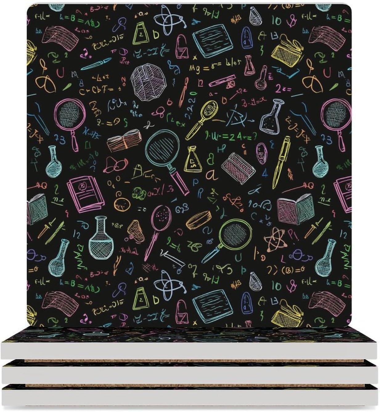 Science Abstract Math Chemistry Print Coaster for Drinks Square Ceramic Table Coasters Stone Mat Crafts 4PCS Home Kitchen Decor