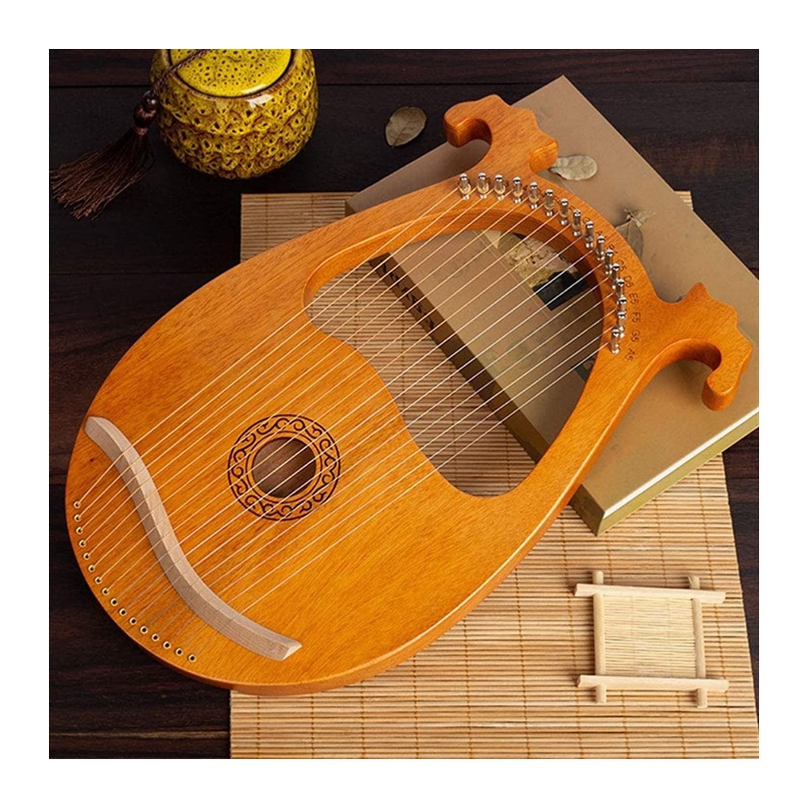 FLFL Tragbare Harfe 16 Holzsaite Harfe Massivholz Mahagoni Lyre Harfe Mit Tuning-Schraubenschlüssel Für Musikliebhaber Anfänger