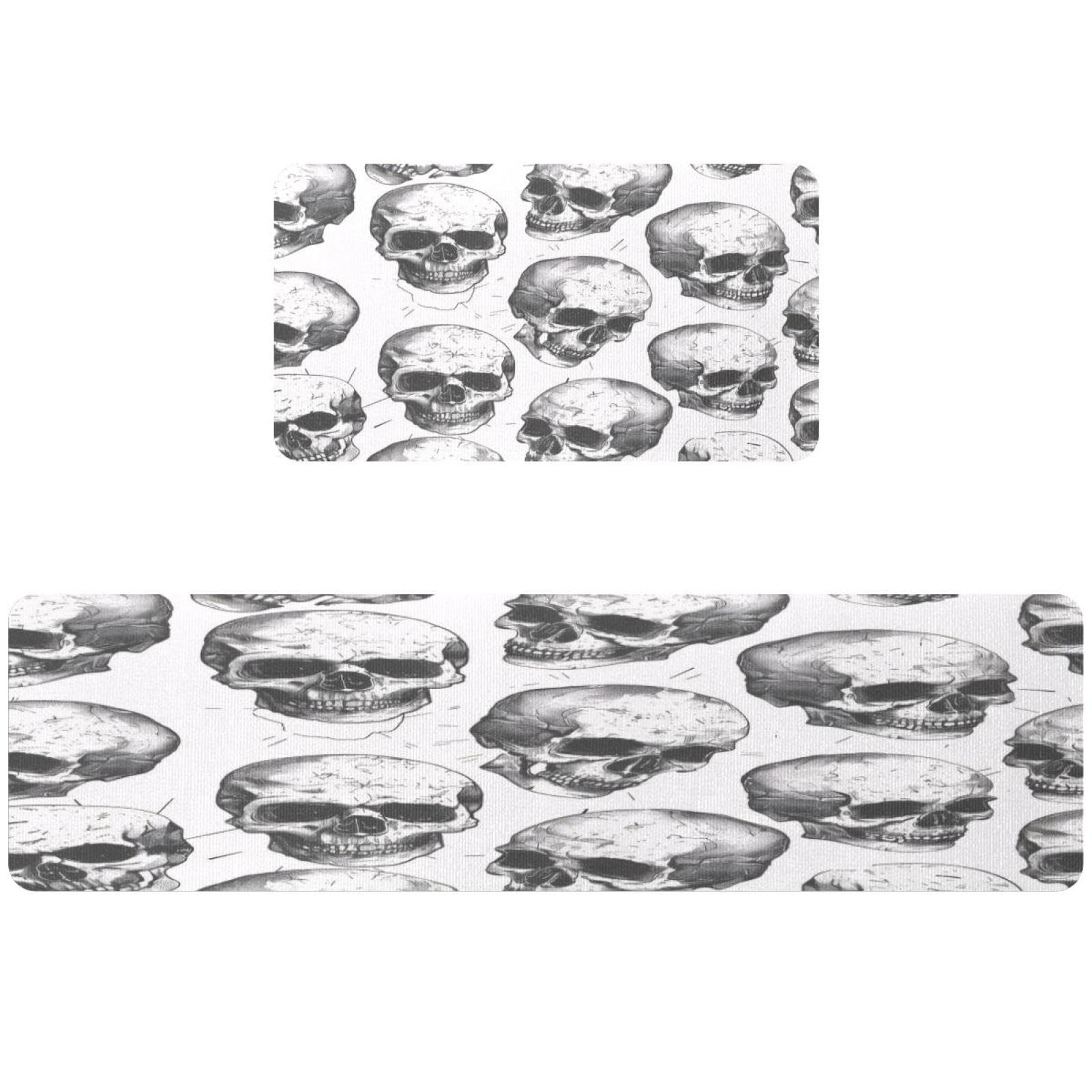Alfombrillas de cocina para pasillo y cuarto de lavado VAPOKF calaveras blancas decorativas