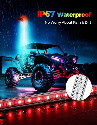 Miniatura 2 de KEMIMOTO Luces de látigo de 5 pies para UTV ATV, 22 modos, 21 colores, 5 brillantes, 10 velocidades, IP67, impermeable, control inalámbrico RF,