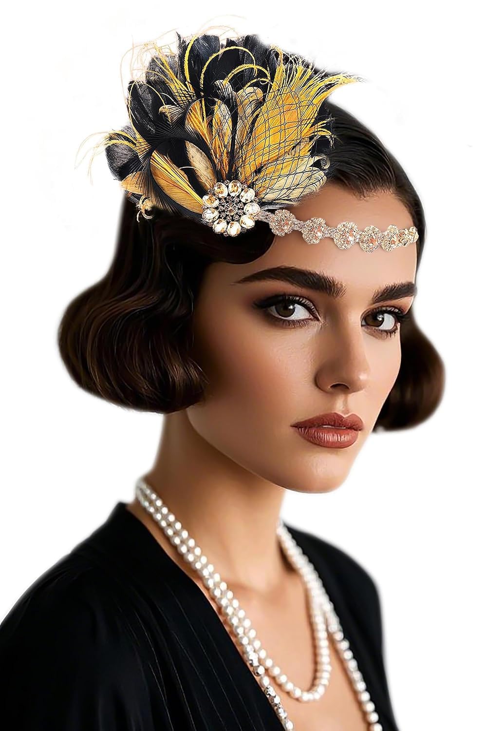 BABEYOND Opaska na głowę z piór Flapper z lat 20. XX wieku, akcesoria dla kobiet, styl Charleston, nakrycie głowy, karnawał, kostium, akcesoria