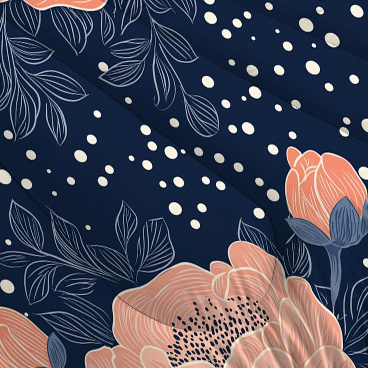 3D Roses and Peonies Comforter Set Twin Size Bedding Set Hand-Drawn Doodles All Season Down Comforter Printed Quilted with 2 Pillow Shams for Kids, Teens, Adults 68 x 86in Coral Pink