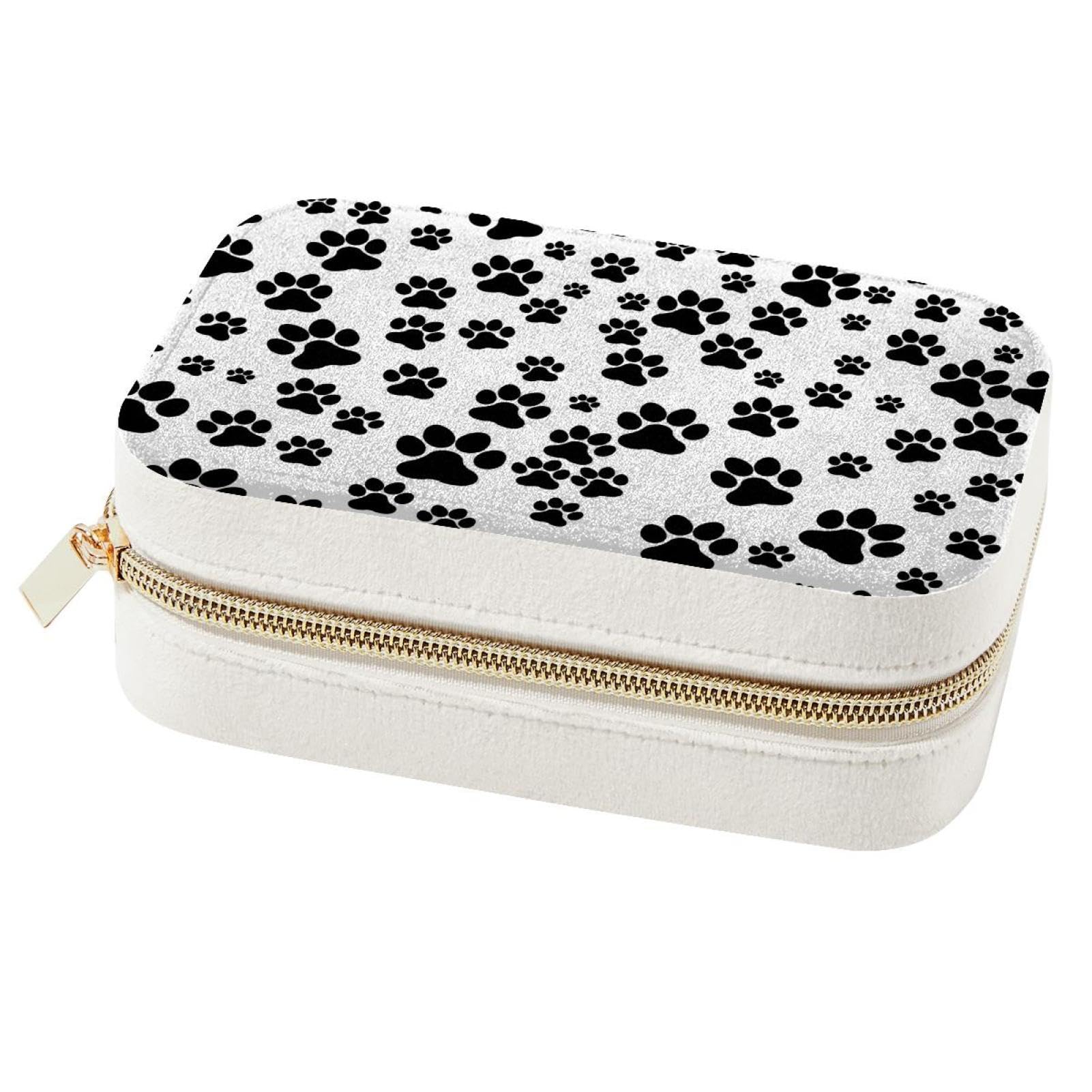 Boîte à bijoux portable noire patte d'animal pour voyage bagues et colliers