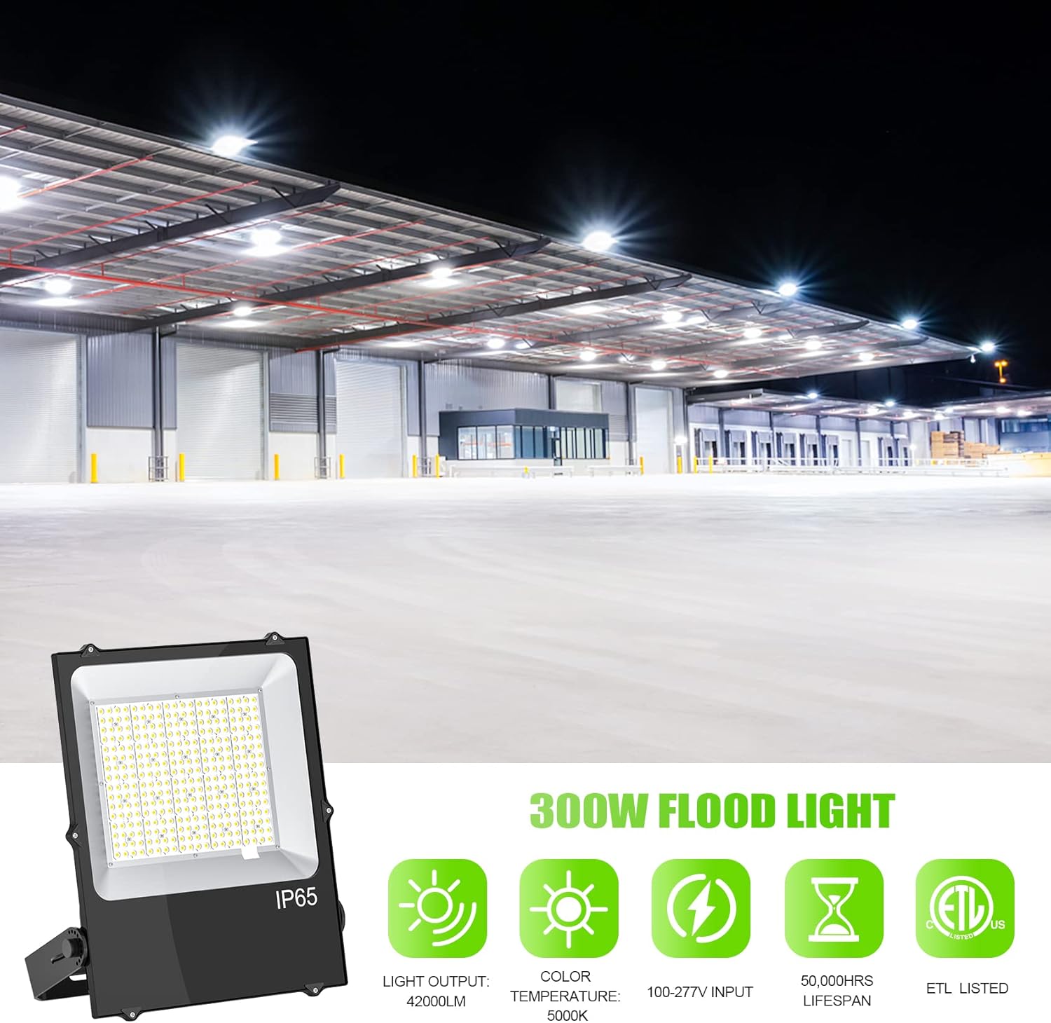 300W LED Stadium Light Flood Light LED Tennis Court Lights ETL Listed 42000LM 5000K IP65 Waterproof Basketball Court Lights Outdoor AC 100-277V