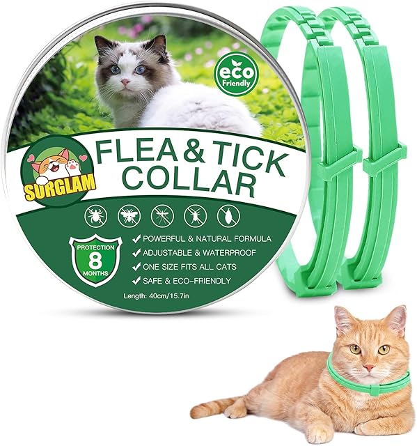 Cat Flea and Tick Collar, 8 Months Effective Protection Multi-coloured Waterproof Adjustable Cat Flea Collar Natural Safe Flea Tick Treatment for Kittens Cats Puppies