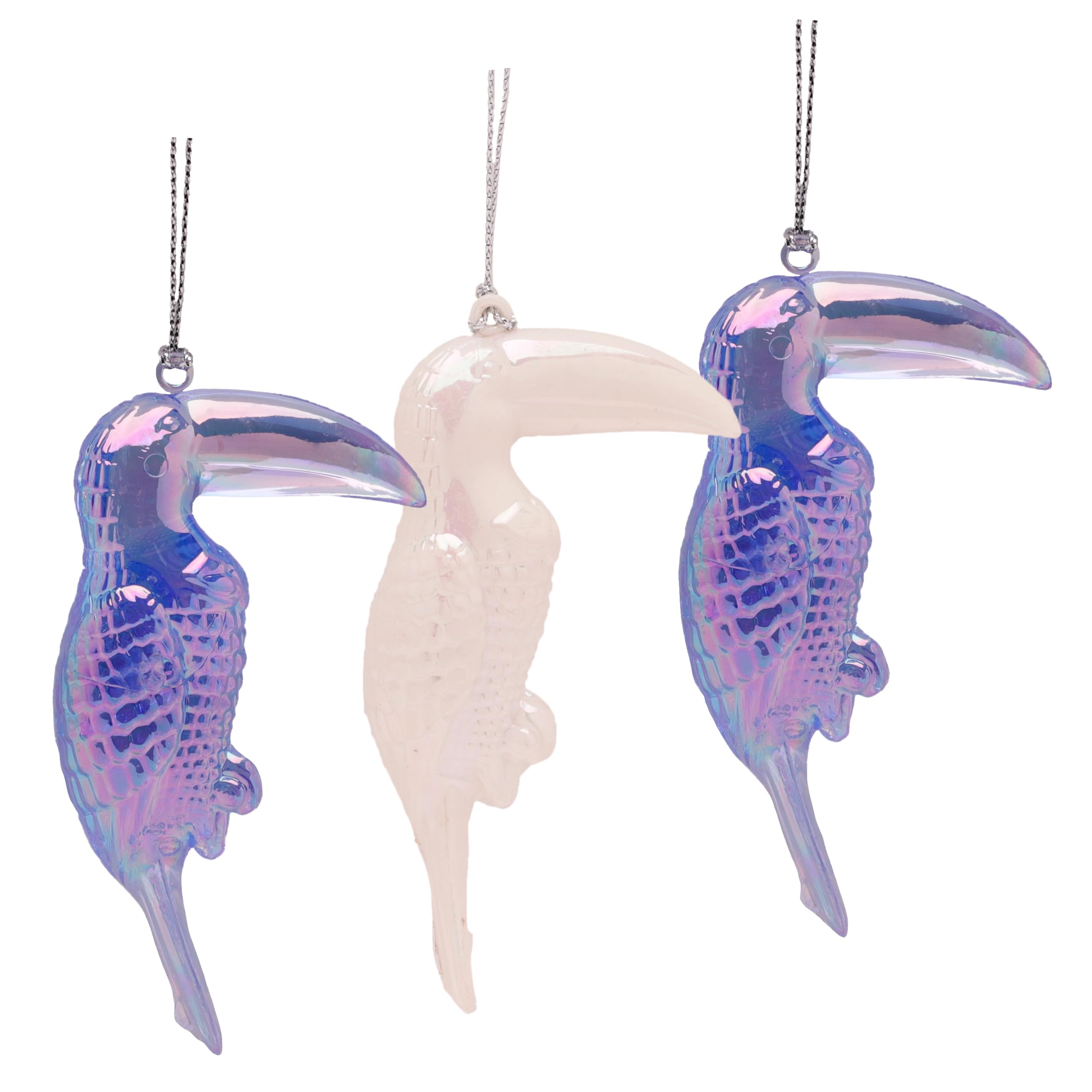 Christmas Concepts® Pack of 3-100mm (4") Iridescent Toucan Hanging Ornaments - Tropical Bird Christmas Tree Baubles