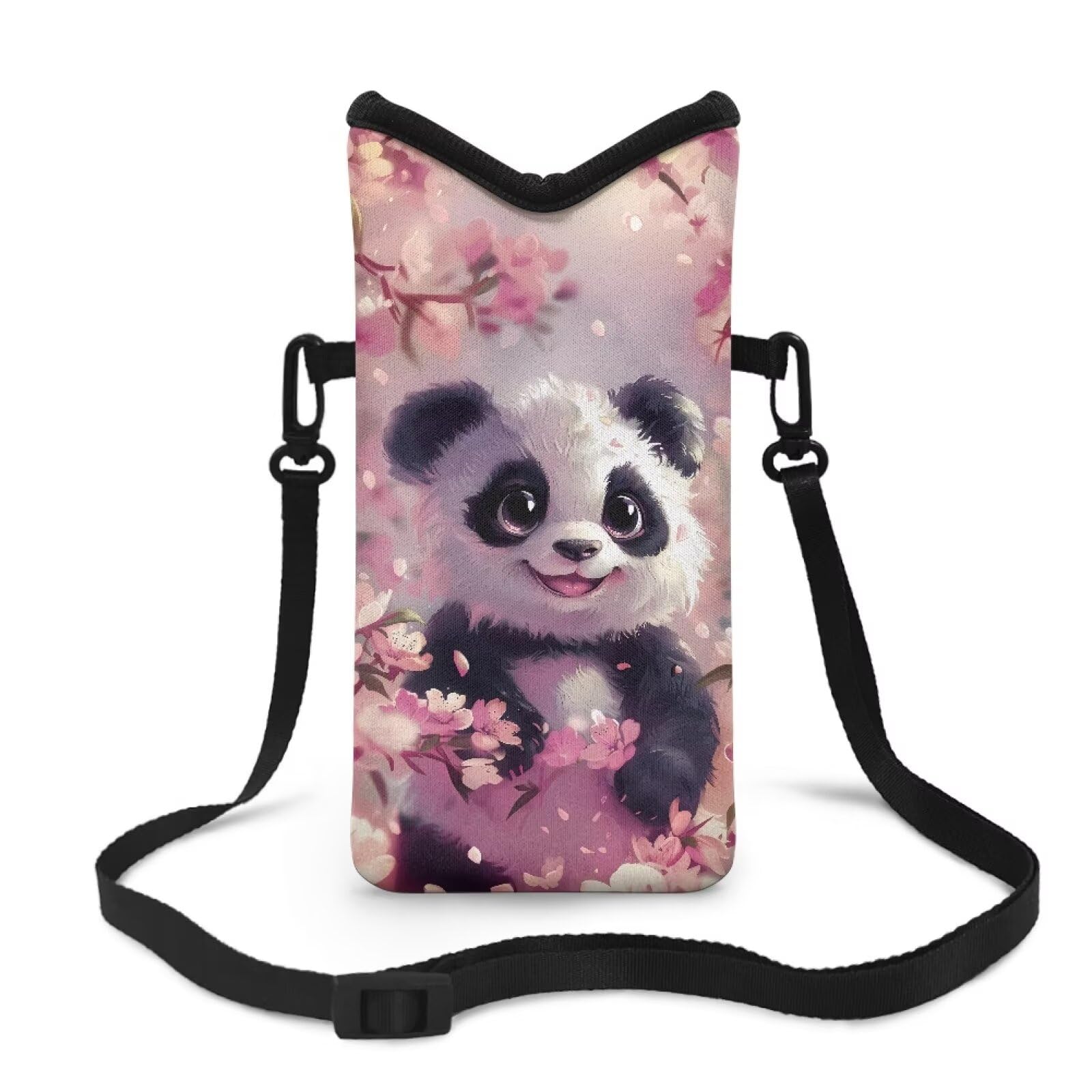 Rchsomd Cartoon Panda Sakura Print Cell Phone Holder Purse Cellphone Purse Crossbody Universal Phone Sleeve for Women Men with Neck Lanyard Phone Bag