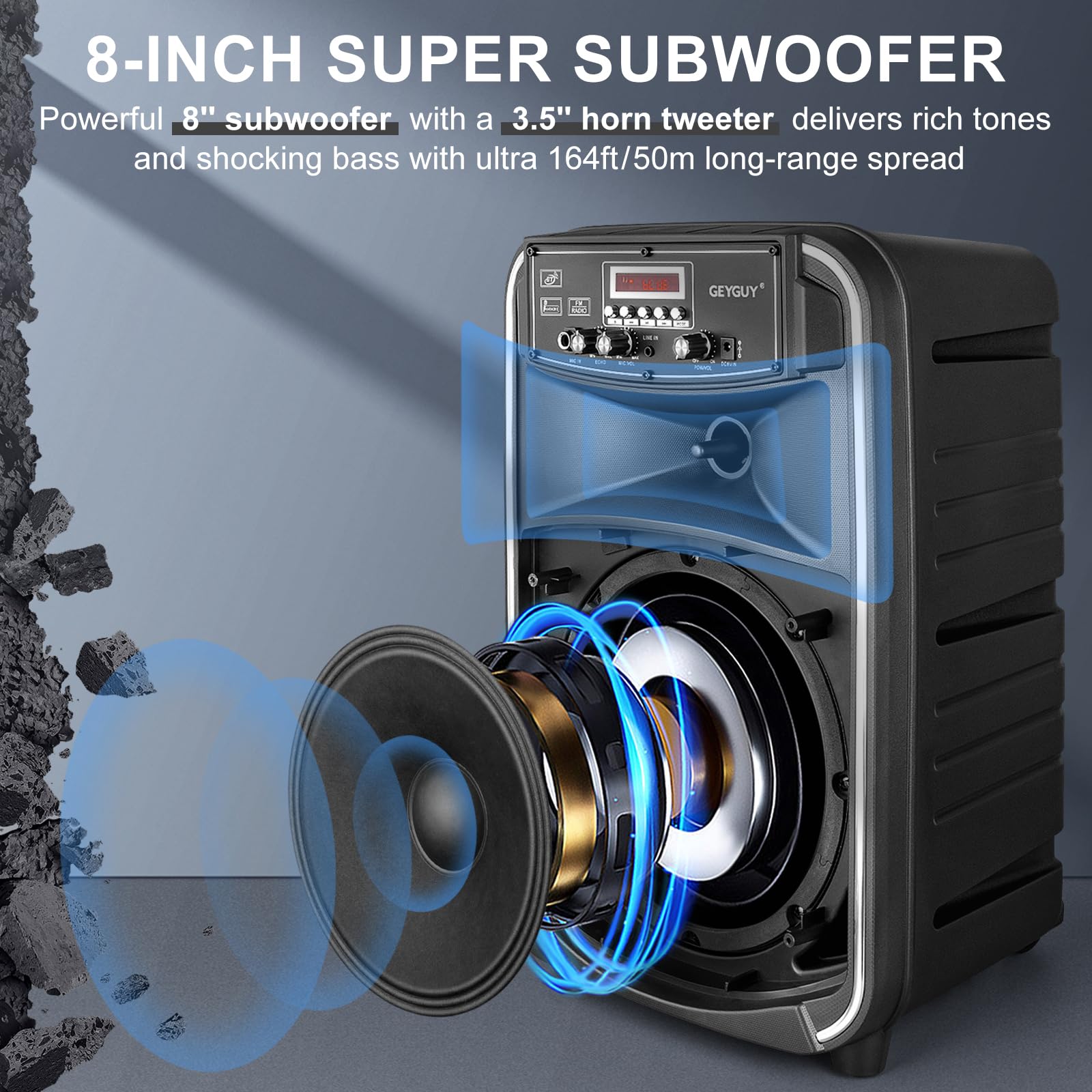 8 Zoll Tragbare PA Anlage Karaoke Maschine mit 2 Funkmikrofonen, Bluetooth Lautsprecher Musikbox, LINE IN, FM Radio – Mobile Partybox für Erwachsene & Kinder