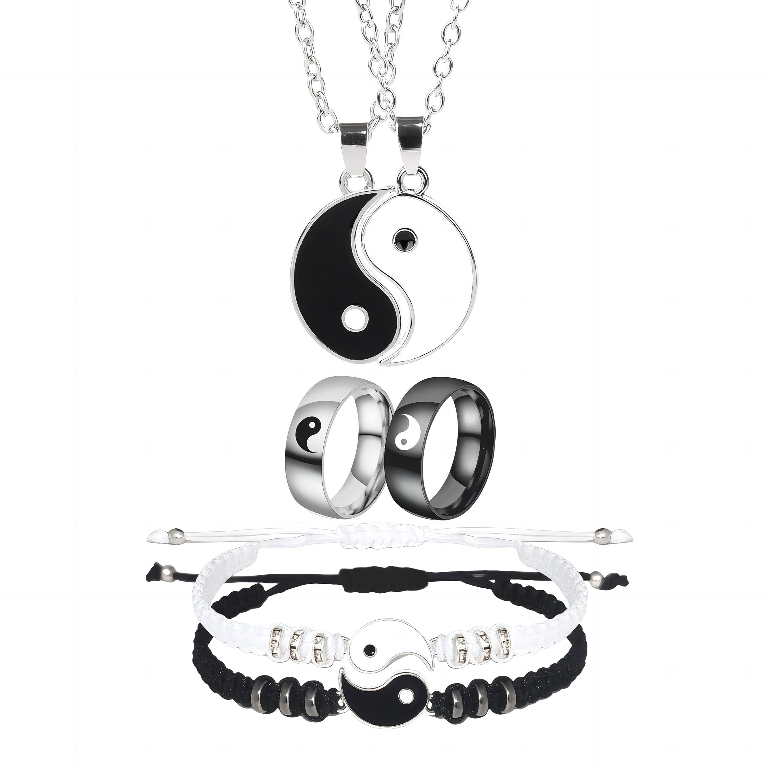 Yin Yang Necklace Set for Women Men Matching Yin Yang Bracelet Rings for Boyfriend Girlfriend Valentine's Day Jewelry
