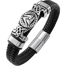 Viking Leather Bracelet For Men With Thor's Hammer – Stainless Steel Norse Amulet Bracelet, Gift Box Included - View #12
