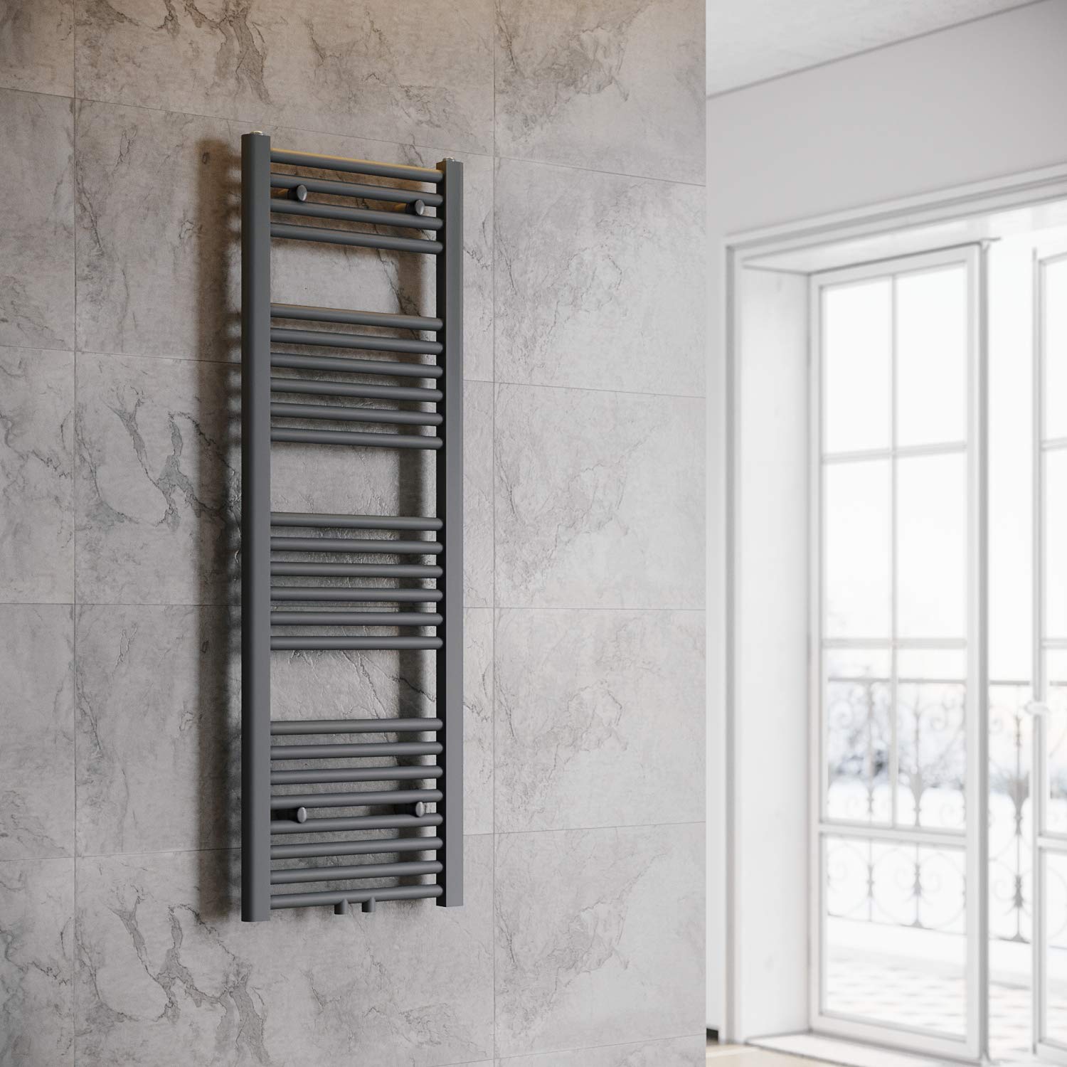 SONNI Grzejnik łazienkowy 1200 x 400 mm suszarka do ręcznika antracyt 547 W design podgrzewacz do ręczników łazienka przyłącze środkowe ogrzewanie