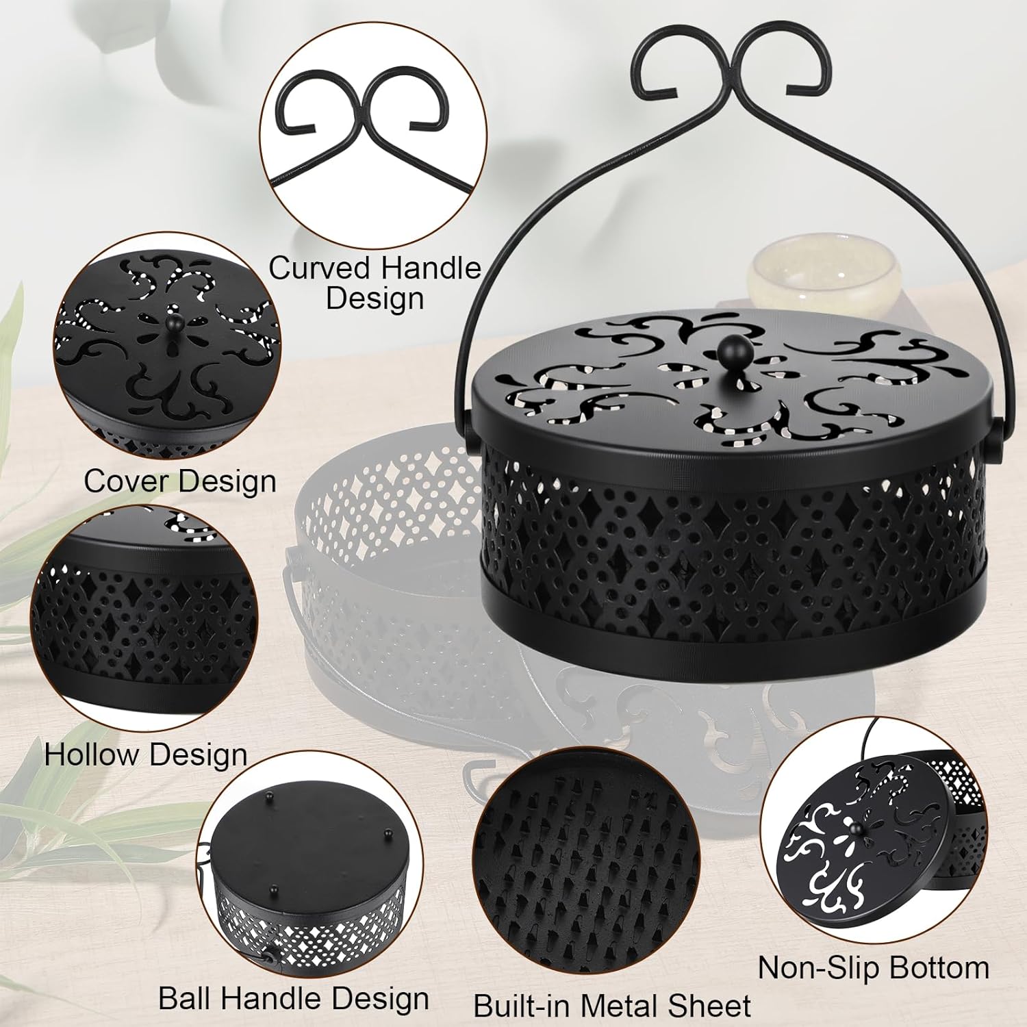 4 Pieces Mosquito Coil Holder, Retro Portable Mosquito Incense Burner with Handle for Indoor Outdoor Home Patio and Camping (Bronze)