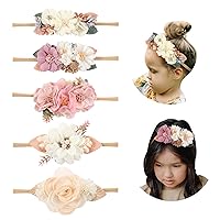Vista 11 de Cinaci Paquete de 5 delicadas diademas de nailon con flores florales, accesorios para el cabello para bebés, niñas, recién nacidos, bebés y niños