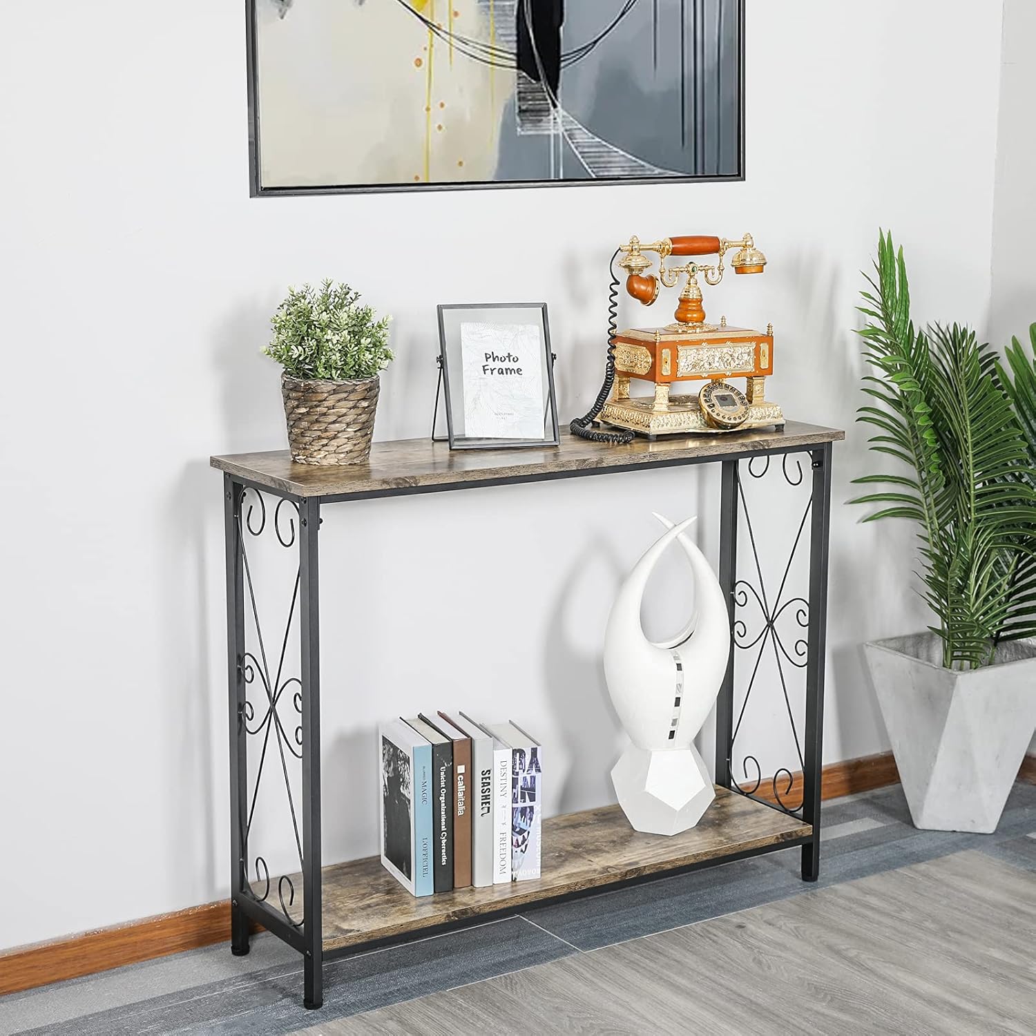 2 Tier Freestanding Console Sofa Table, Vintage Entryway Side Table with Open Shelf, Narrow Foyer Table for Home Living Room, Industrial Style Home Furniture 40''L x 11.8''W x 31''H : Home & Kitchen