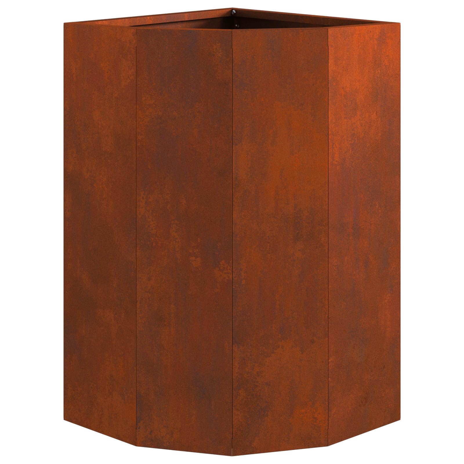 Eckpflanzer Rostig aus wetterfestem Stahl 30 x 30 x 50 cm für Garten Balkon Terrasse, blumentopf pflanzgefäß kübel Kasten Schale hochbeet balkonkasten mit abflussloch und bewässerung