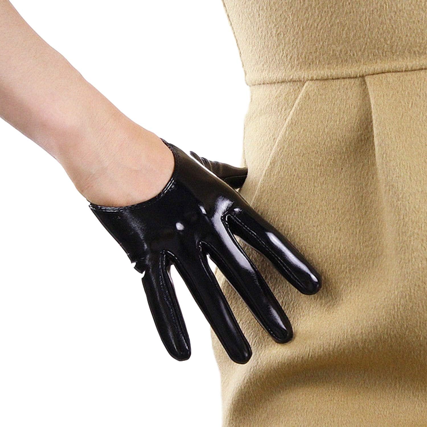 DooWay Fashion Short Leather Gloves for Women Costume Wet Look Faux Patent PU Driving Dress Gloves