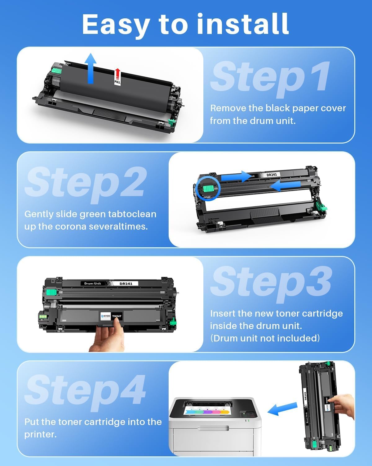 DR-241CL DR241CL Tamburo compatibile per Brother DR241 DR241CL Tamburo per Brother DCP-9015CDW DCP-9017CDW DCP-9022CDW HL-3140CW HL-3142CW MFC-9130CW MFC-9140CDN Stampanti (Nero, 2-Pack)