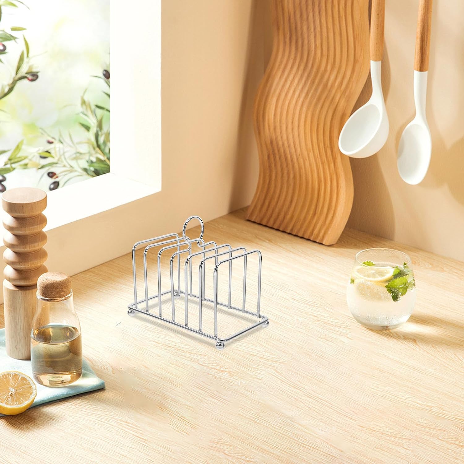 SEWACC Stainless Steel Toast Holder Rack with Handle, Multi Tier Organizer | Silver Finish, Home and Café Use, Easy to Clean, Space Saving Design, Minimalist Look for Bakery Display