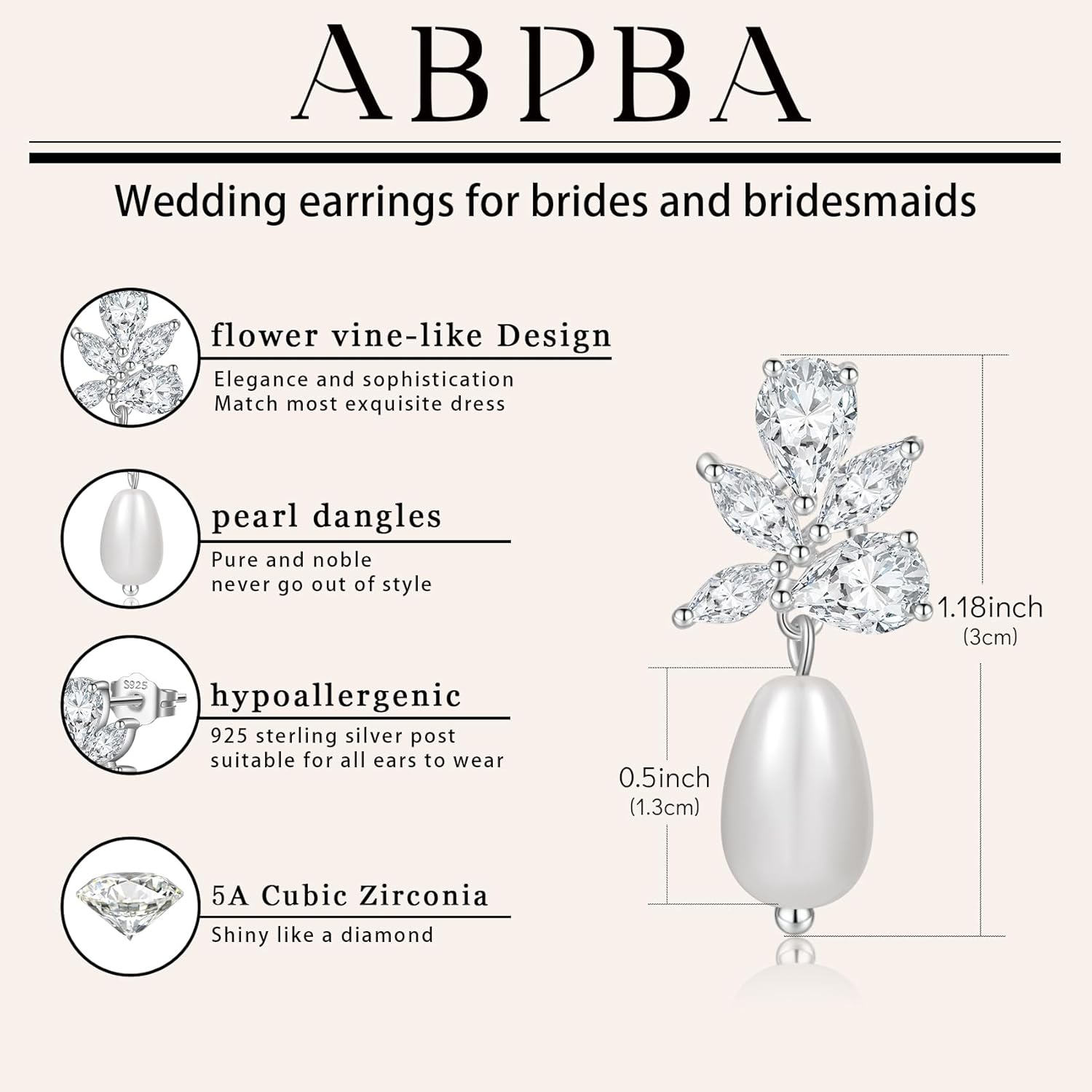 Pearl Drop Earrings for women, Dainty Bride Earrings for Wedding, Lightweight Hypoallergenic Pearl and Diamond Earring Fashion Jewelry Gift - Image 5