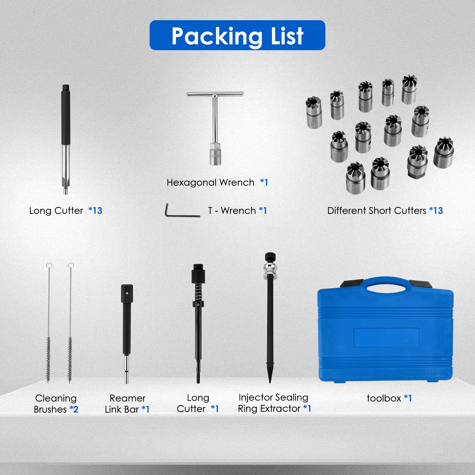 Set da 21 Frese per Sedi di Iniettori Diesel, Kit di Pulizia per Sedi di Iniettori, Strumento per Rimozione del Carbonio, Alesatore per Condotti e Candele