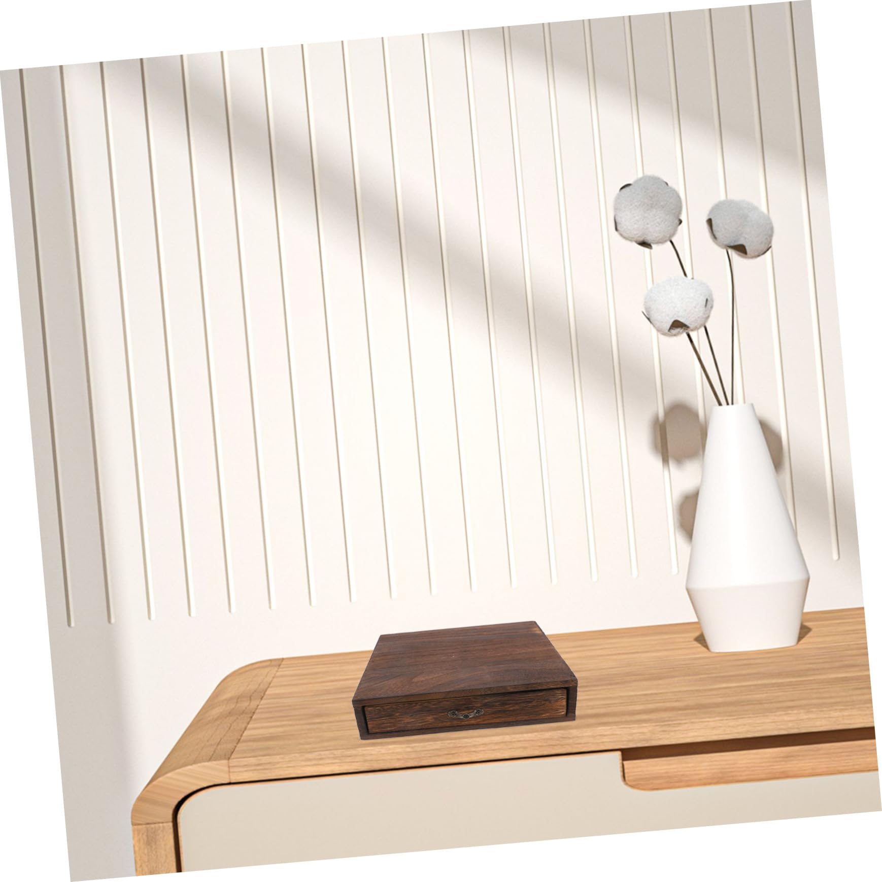 Drewniany organizer na biurko 23 cm x 22 cm x 6 cm z szufladą do przechowywania biżuterii i akcesoriów do domowego biura i studia - stylowe i funkcjonalne rozwiązanie do przechowywania na biurku