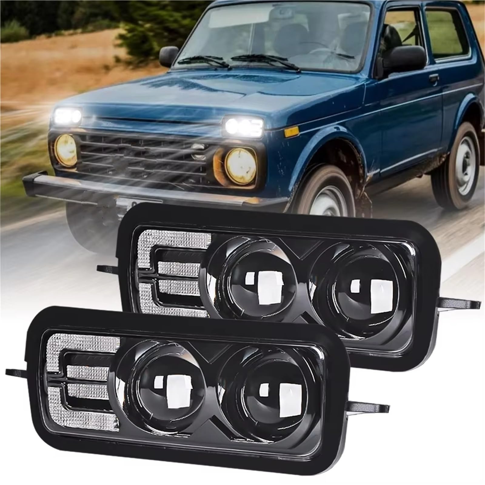 Faros Para LADA Para NIVA 4X4 Luces Circulación Diurna 7 Pulgadas DRL Luces Señal Giro Led 12v Conjunto Luces Coche Faro(Lada running light)