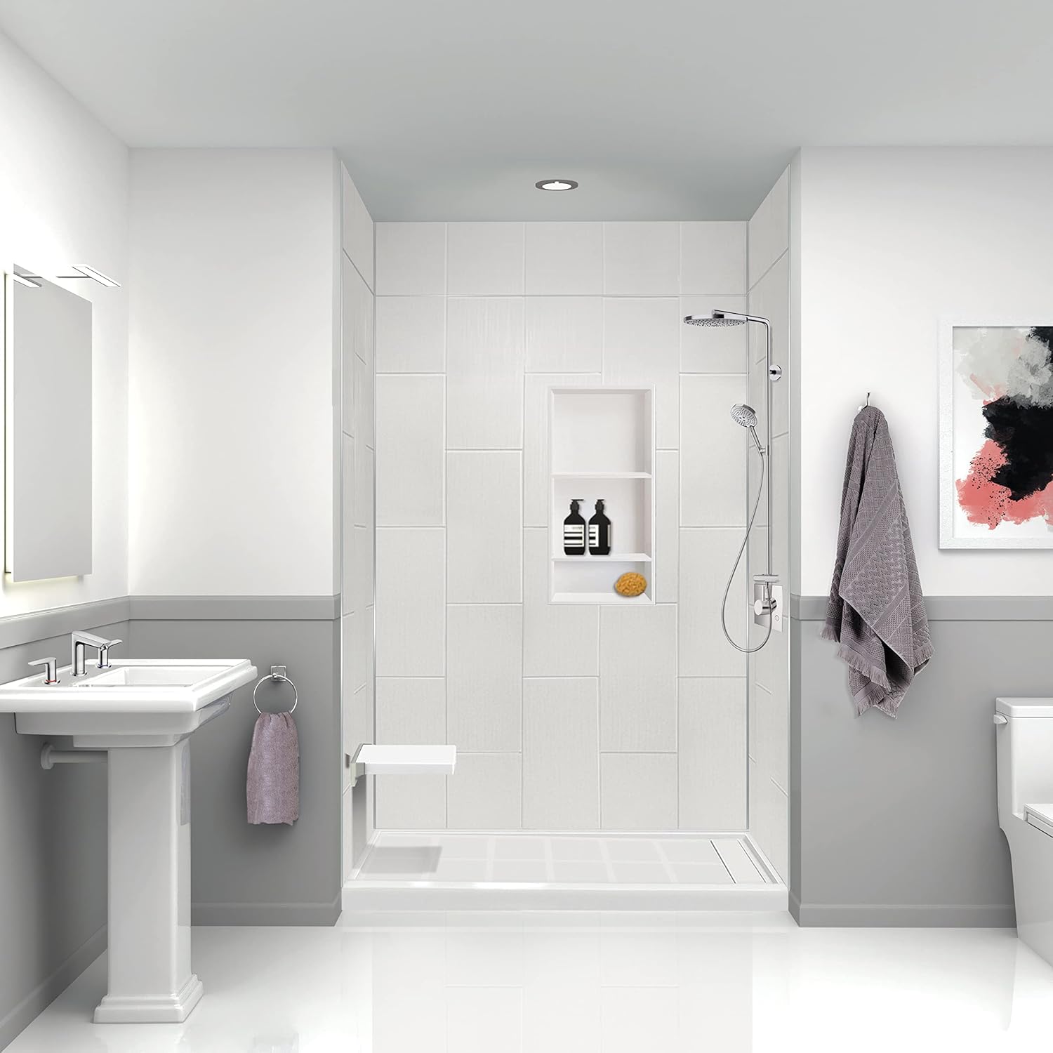Transolid PWKX60367224-231 Prodigy 60" x 36" x 72" Shower Wall Kit, White Vertical Tile