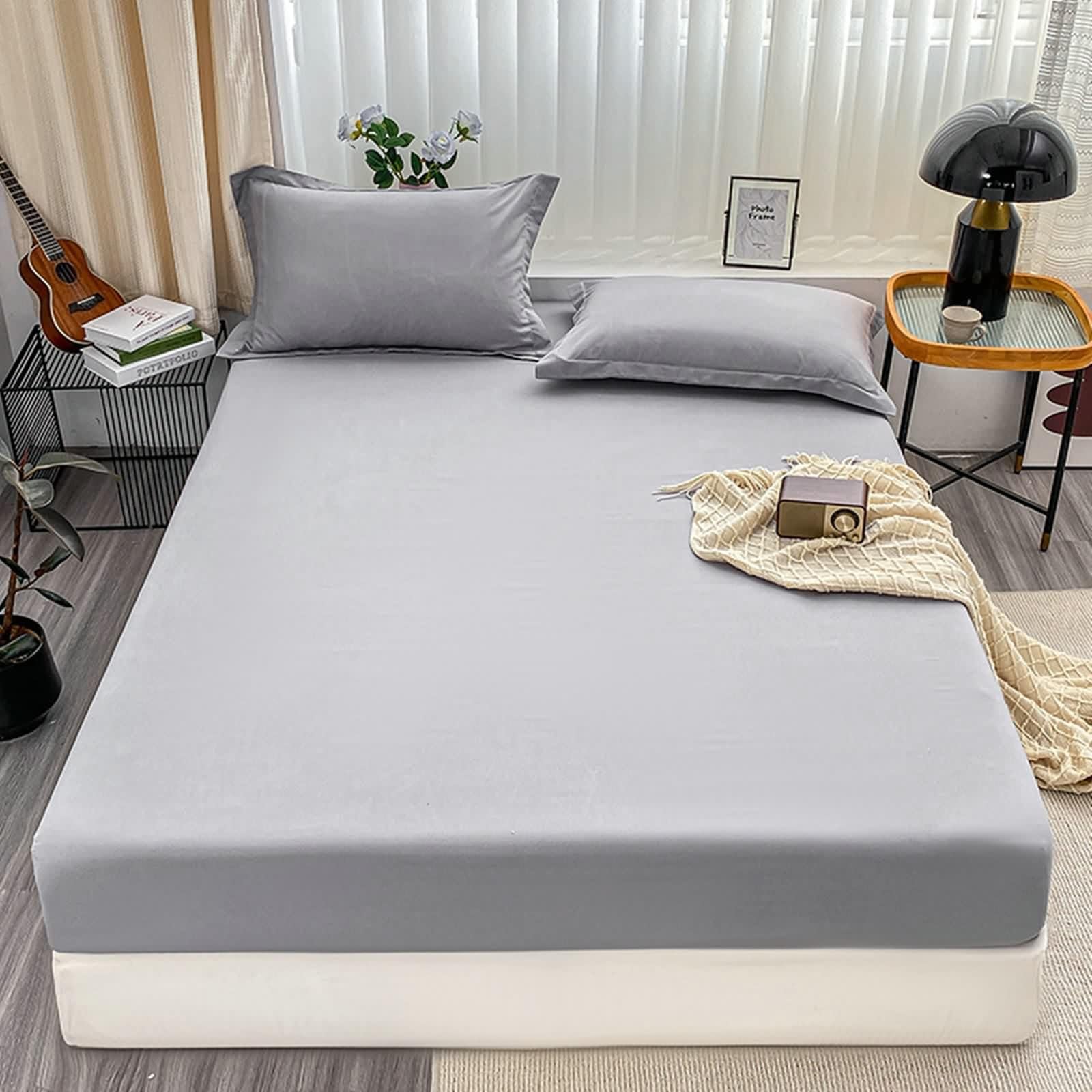 Spannbetttuch Hellgrau, Spannbetttuch 150X200 Warm Volltonfarbe Polyester Fitted Sheet Elegant