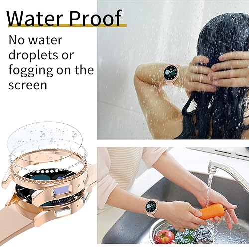 Miniatura 2 de Paquete de 4 + 4 fundas brillantes con diamantes para Galaxy Watch 54 protector de pantalla de 1.575 pulgadas, película protectora de vidrio