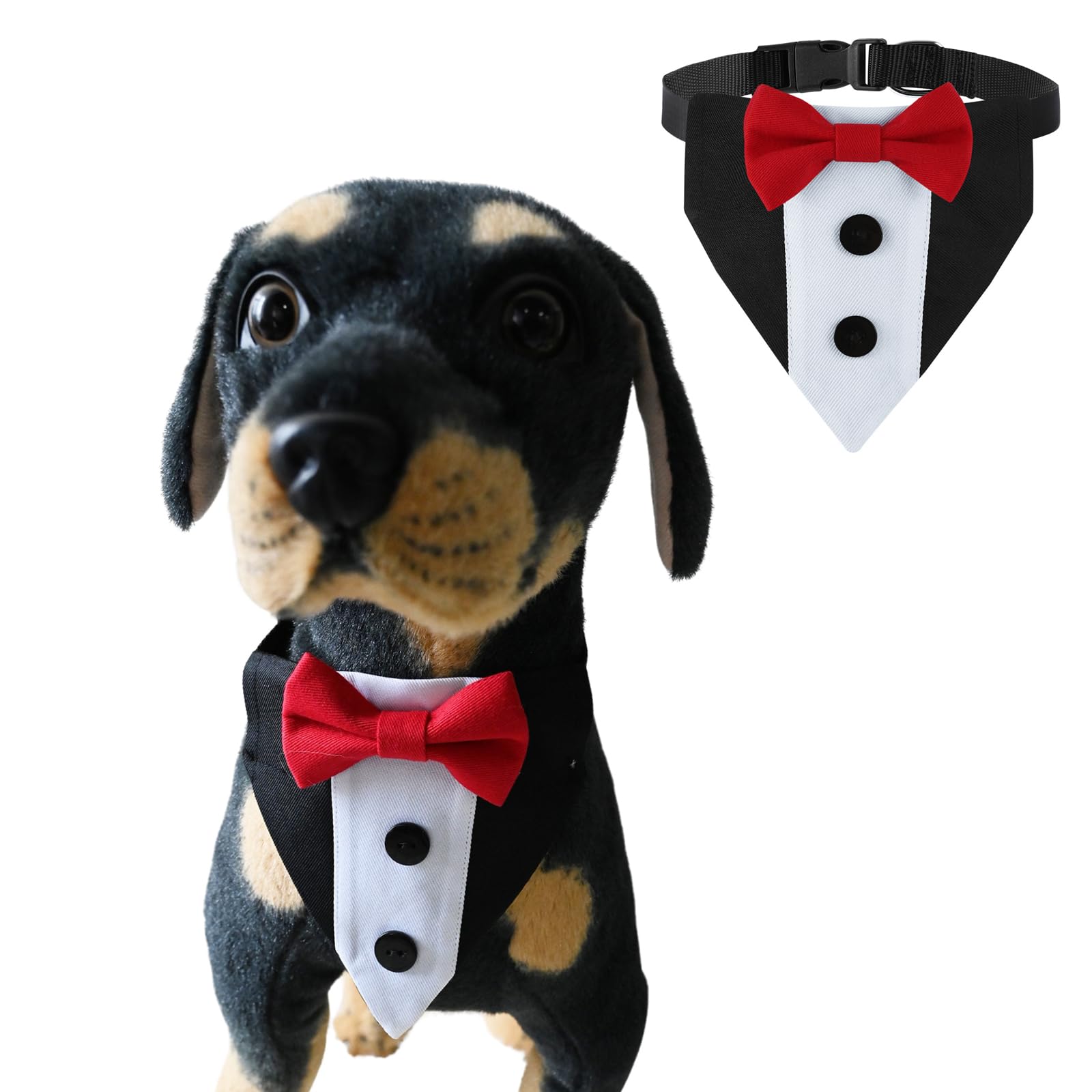 Dog Tuxedo Bandana,Formal Pet Bow Tie Bib Adjustable Quick Release Buckle Triangular Scarf Dog Birthday Party Valentines Bowtie Scarf Party Tux_S(Red)