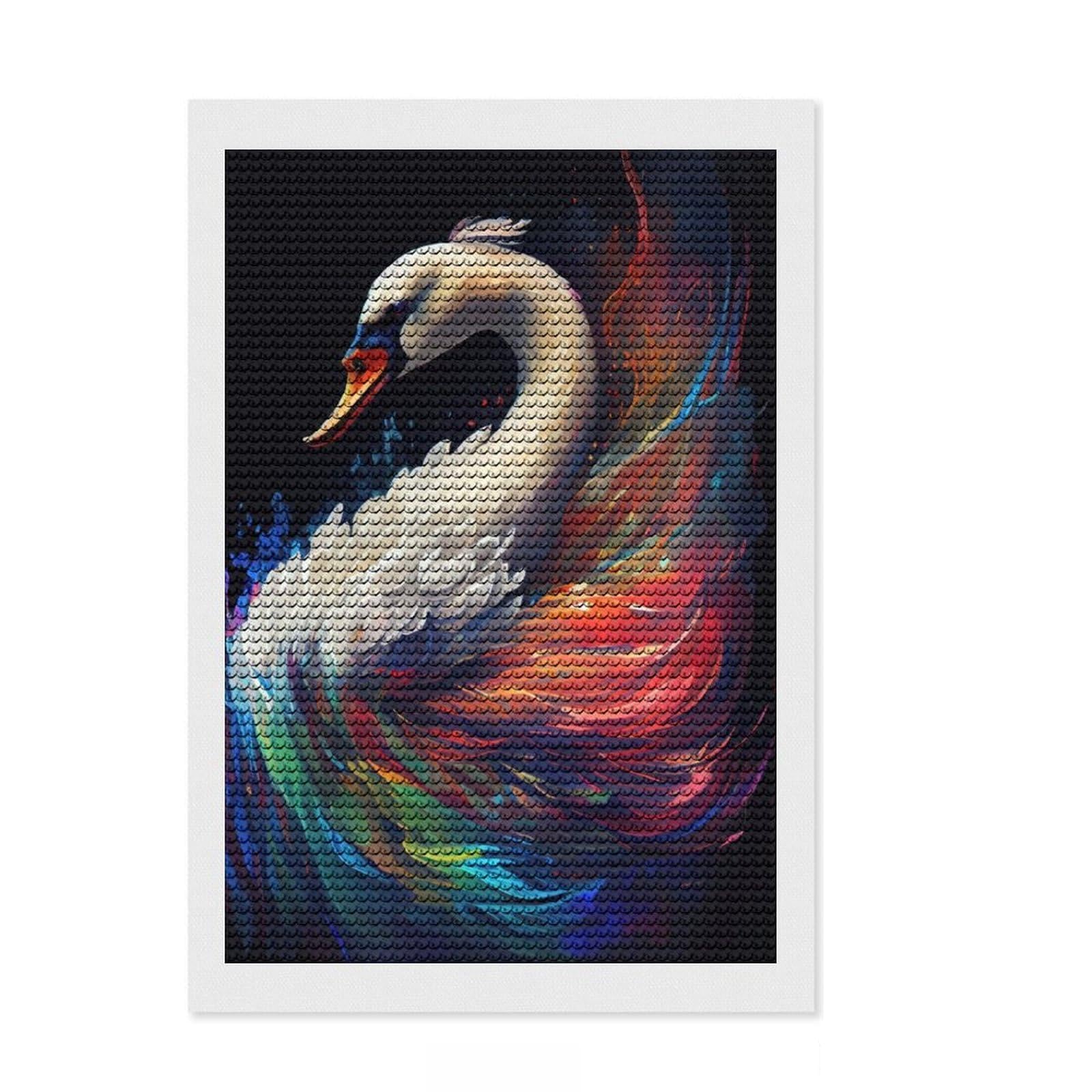 Junmoney The Proud Swan Diamond Art Kit 8"x12", Relaxing DIY Hobby, Easy to Follow Symbols, Cosy Home Accent, Festive Craft Gift