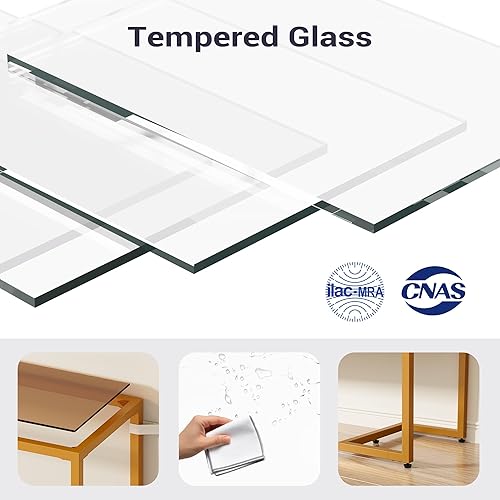 Miniatura 5 de Mesa de sofá consola, mesa de entrada moderna de 52 pulgadas, estante abierto de 2 niveles con vidrio templado, marco de metal detrás del sofá con