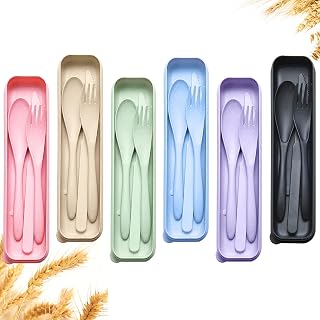 YDYTOP Reusable Wheat Straw Travel Utensils Set - 6 Pack with Case, Eco-Friendly Portable Cutlery for Camping Picnic Kids Adults