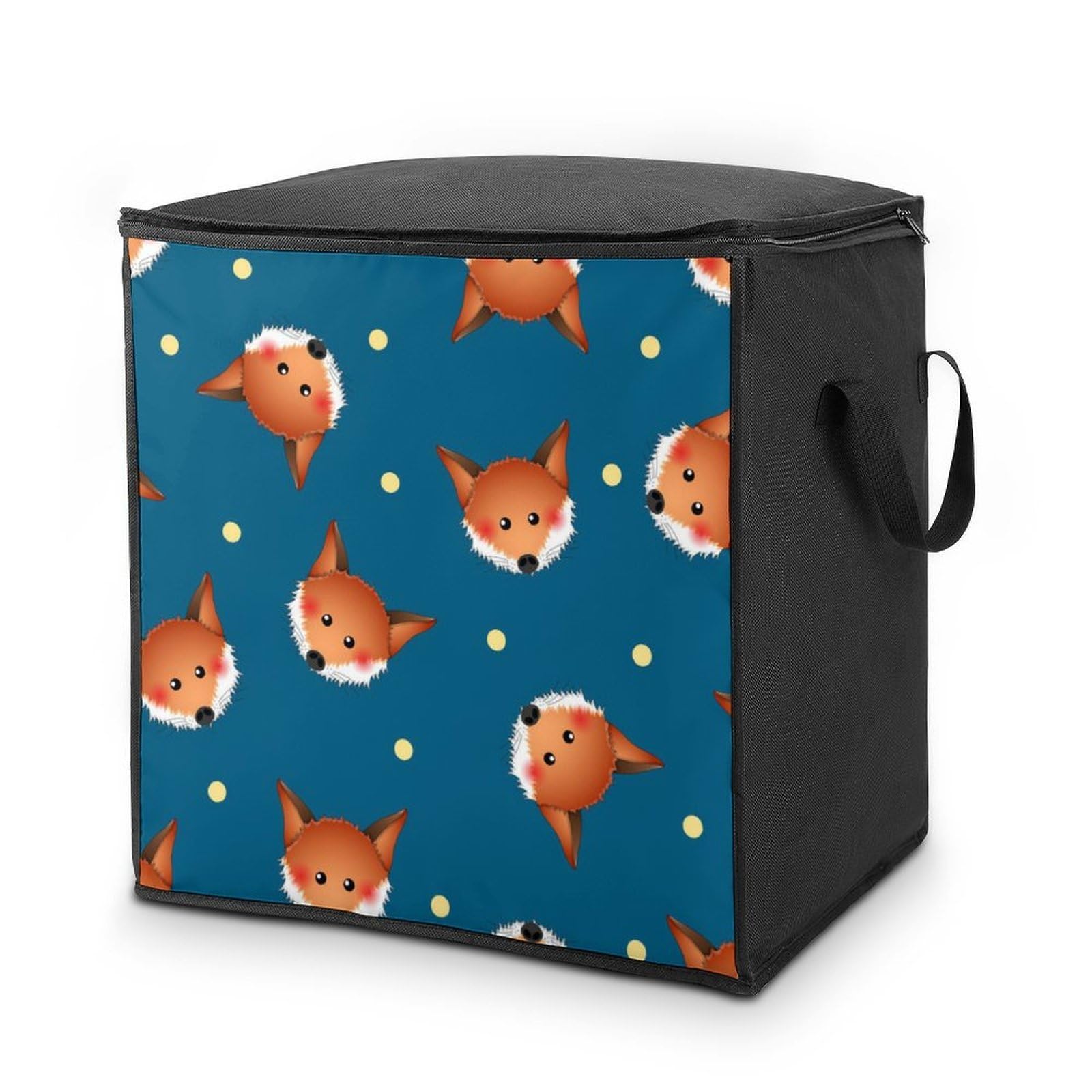 Lyfthologen 70L Storage Bags, Cute Red Fox Storage Box with Lid Zipper And Handles, Clothes Bags for Quilt, Blankets, Bedding