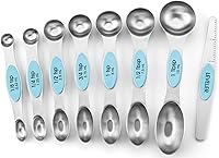 Vista 36 de Spring Chef Juego de 8 cucharas medidoras magnéticas de acero inoxidable morado con nivelador, cucharadita de metal de doble cara y cucharada